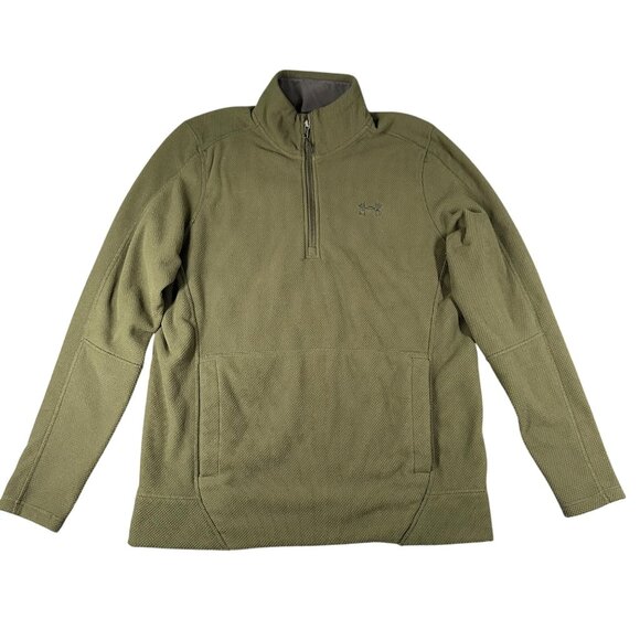 Under Armour Mens Medium Green Zephyr Fleece Long Sleeve Solid 1/4 Zip T-shirt - Picture 1 of 12